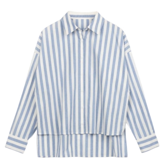 Tweed Tops - TWEED3 XXL Cotton Striped Hi Low Oversized Button Down Shirt